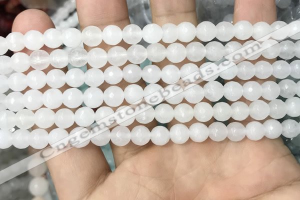 CWH77 15.5 inches 6mm faceted round white jade beads wholesale