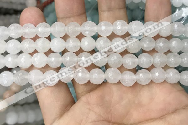 CWH78 15.5 inches 8mm faceted round white jade beads wholesale