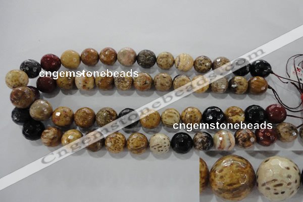 CWJ307 15.5 inches 14mm faceted round wood jasper gemstone beads