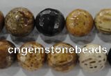 CWJ308 15.5 inches 15mm faceted round wood jasper gemstone beads