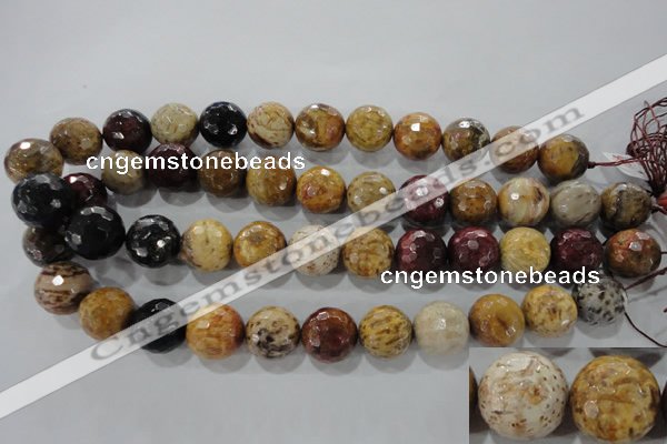 CWJ309 15.5 inches 16mm faceted round wood jasper gemstone beads