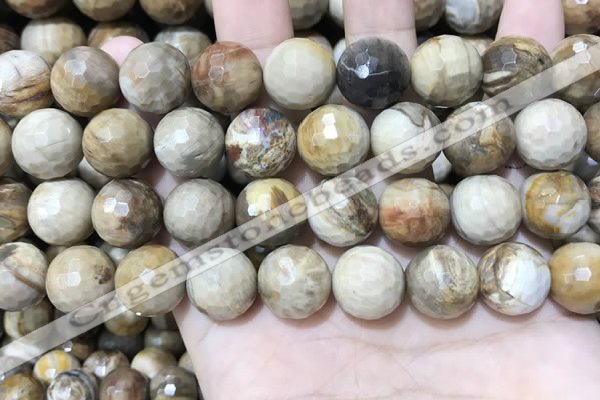 CWJ455 15.5 inches 14mm faceted round wood jasper beads wholesale