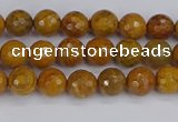 CWJ468 15.5 inches 4mm faceted round yellow petrified wood jasper beads