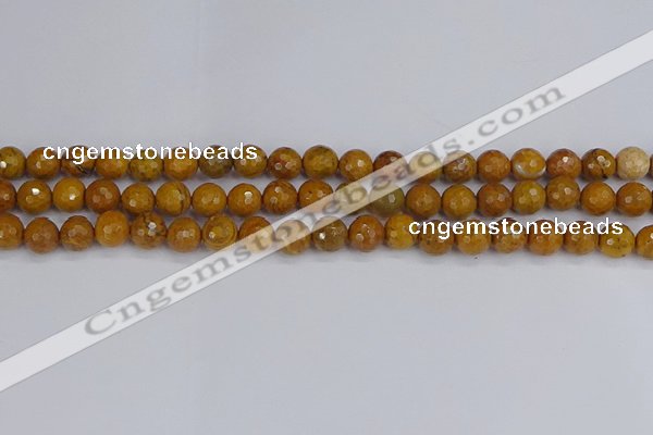 CWJ469 15.5 inches 6mm faceted round yellow petrified wood jasper beads