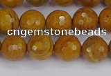 CWJ470 15.5 inches 8mm faceted round yellow petrified wood jasper beads