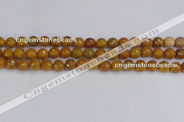 CWJ470 15.5 inches 8mm faceted round yellow petrified wood jasper beads