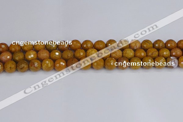 CWJ471 15.5 inches 10mm faceted round yellow petrified wood jasper beads