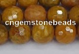 CWJ472 15.5 inches 12mm faceted round yellow petrified wood jasper beads