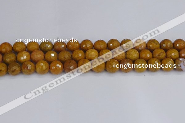 CWJ472 15.5 inches 12mm faceted round yellow petrified wood jasper beads