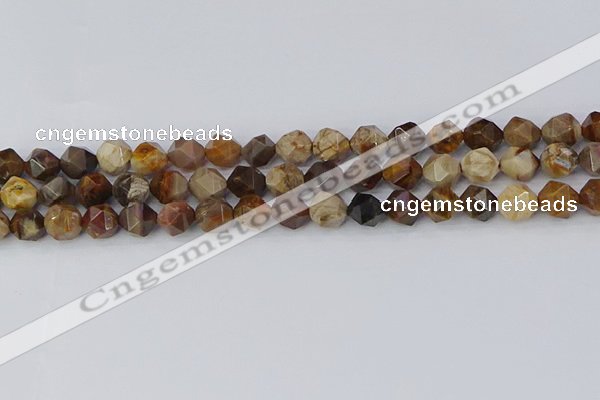 CWJ484 15.5 inches 8mm faceted nuggets wood jasper beads