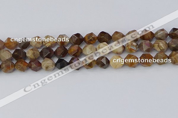 CWJ486 15.5 inches 12mm faceted nuggets wood jasper beads