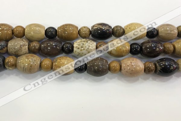 CWJ588 15.5 inches 10mm round & 13*15mm - 15*18mm rice wooden jasper beads