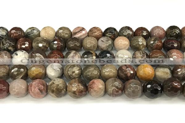 CWJ613 15 inches 10mm faceted round wooden jasper gemstone beads