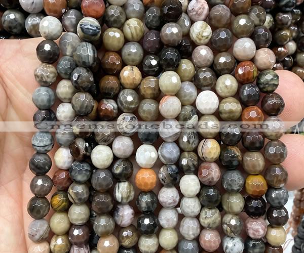 CWJ628 15 inches 6mm faceted round wooden jasper beads wholesale
