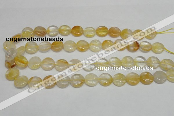 CYC05 15.5 inches 16mm flat round yellow crystal quartz beads