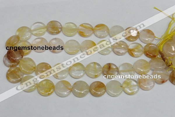 CYC06 15.5 inches 20mm flat round yellow crystal quartz beads