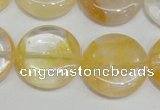 CYC07 15.5 inches 25mm flat round yellow crystal quartz beads