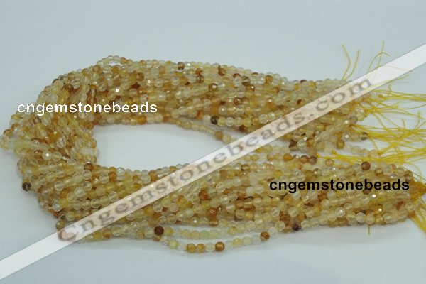 CYC110 15.5 inches 4mm faceted round yellow crystal quartz beads