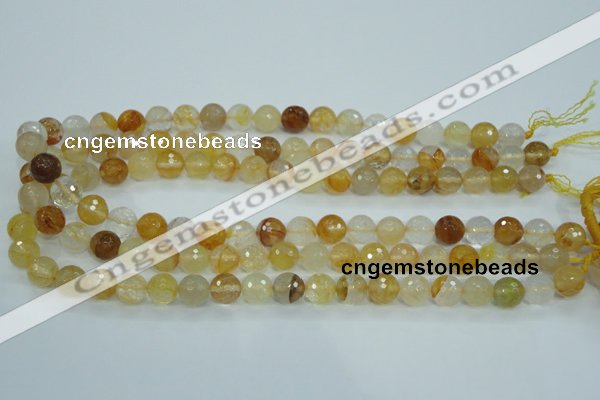 CYC114 15.5 inches 10mm faceted round yellow crystal quartz beads