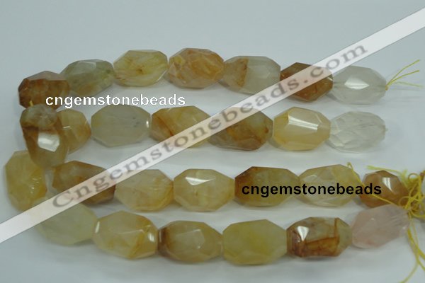 CYC129 15.5 inches 18*30mm faceted nuggets yellow crystal quartz beads