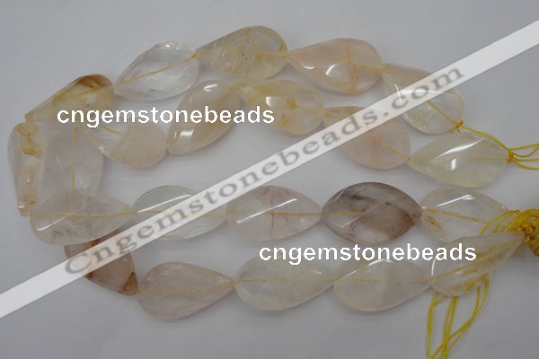 CYC206 15.5 inches 22*38mm twisted & faceted teardrop yellow quartz beads