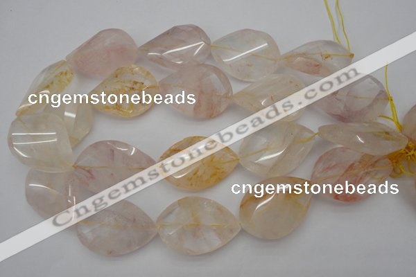 CYC207 15.5 inches 28*40mm twisted & faceted teardrop yellow quartz beads