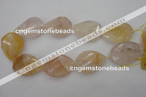 CYC208 15.5 inches 23*45mm twisted & faceted teardrop yellow quartz beads