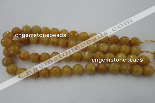 CYJ326 15.5 inches 14mm faceted round yellow jade beads wholesale