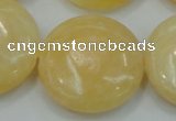 CYJ52 15.5 inches 30mm flat round yellow jade gemstone beads wholesale