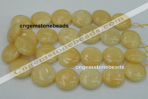 CYJ52 15.5 inches 30mm flat round yellow jade gemstone beads wholesale