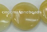 CYJ53 15.5 inches 35mm flat round yellow jade gemstone beads wholesale