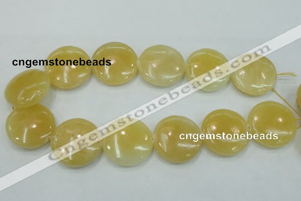 CYJ53 15.5 inches 35mm flat round yellow jade gemstone beads wholesale