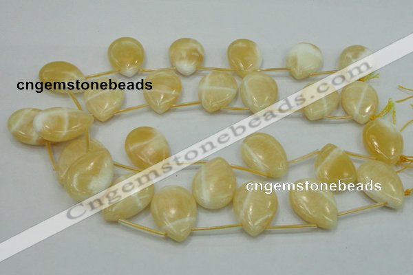 CYJ55 22*30mm top-drilled flat teardrop yellow jade gemstone beads