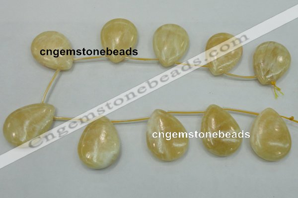 CYJ56 30*40mm top-drilled flat teardrop yellow jade gemstone beads