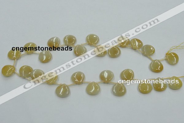 CYJ57 15*15mm top-drilled flat teardrop yellow jade gemstone beads