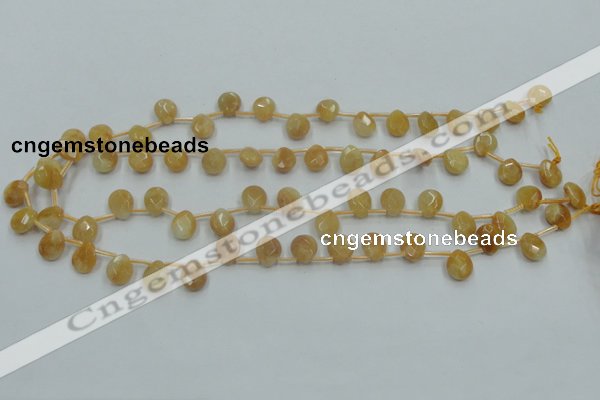 CYJ58 15.5 inches 10*12mm briolette yellow jade gemstone beads