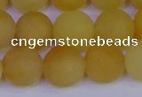 CYJ605 15.5 inches 14mm round matte yellow jade beads wholesale