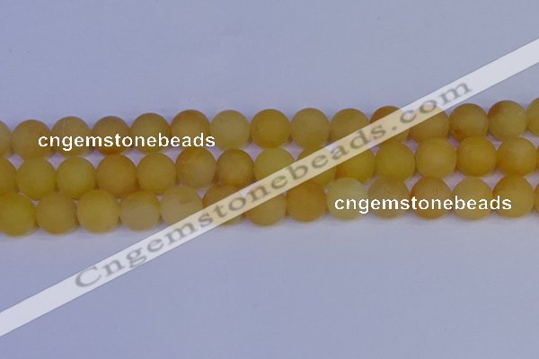 CYJ605 15.5 inches 14mm round matte yellow jade beads wholesale