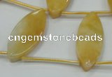 CYJ72 Top-drilled 15*35mm carved leaf yellow jade beads wholesale