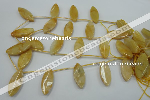 CYJ72 Top-drilled 15*35mm carved leaf yellow jade beads wholesale