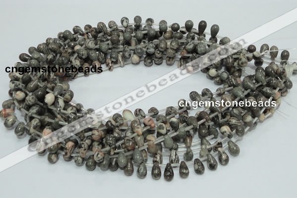 CZJ15 16 inches 6*8mm teardrop zebra jasper gemstone beads wholesale