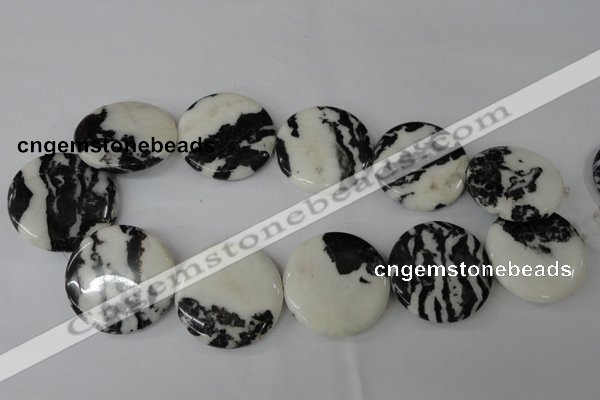 CZJ225 15.5 inches 35mm flat round black & white zebra jasper beads