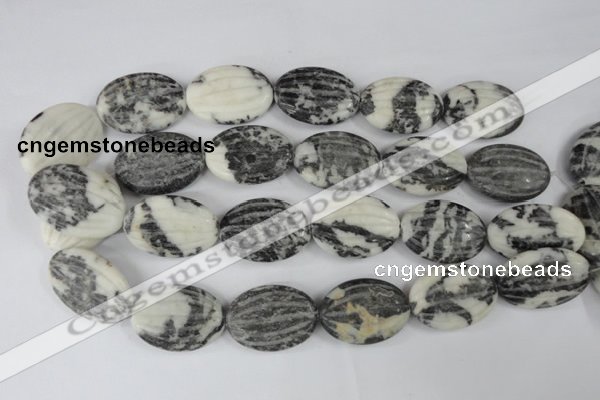 CZJ232 25*35mm carved oval black & white zebra jasper beads