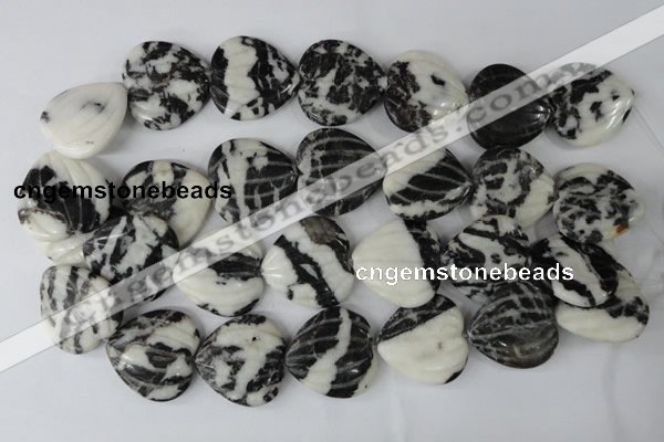 CZJ233 30*30mm carved heart black & white zebra jasper beads