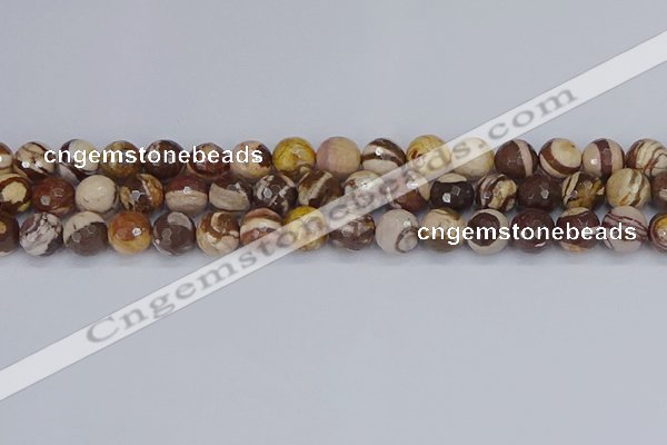 CZJ281 15.5 inches 10mm faceted round zebra jasper beads