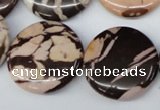 CZJ365 15.5 inches 25mm flat round zebra jasper beads wholesale