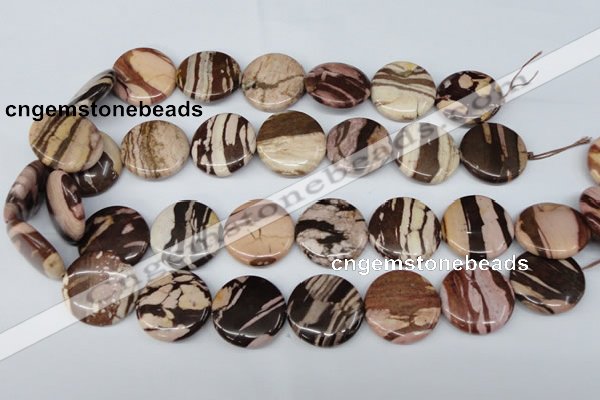 CZJ365 15.5 inches 25mm flat round zebra jasper beads wholesale