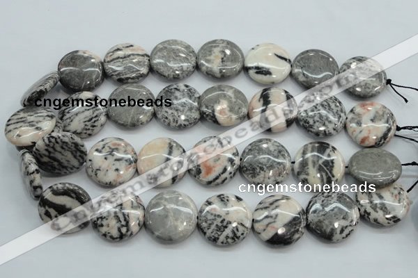 CZJ56 16 inches 25mm flat round zebra jasper gemstone beads wholesale