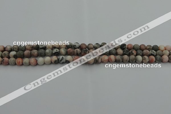 CZJ560 15.5 inches 4mm round matte pink zebra jasper beads