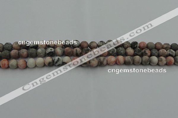 CZJ561 15.5 inches 6mm round matte pink zebra jasper beads